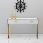 Console Table, White Color Console Table, Entrance Table With Drawer, MS Leg In Golden Color, Console Table - IM12192