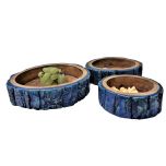 Bowls Tray combo set of 3 with outer lining of Tree bark MintBlue vintage looks Fruits basket or table organizer , Bowl - IM15283