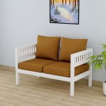 2 Seater Sofa, Solid Wood Sofa, Sofa For Living Room, White & Golden Color Sofa, Sofa with Golden Fabric, 2 Seater Sofa - IM- 4055