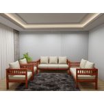  Sofa Set, Solid Wood Sofa, Sofa For Living Room, Reddish & White Color Sofa, Sofa with White Fabric, Sofa Set - IM- 4061