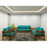  Sofa Set, Solid Wood Sofa, Sofa For Living Room, Brown & Blue Color Sofa, Sofa with Golden Fabric, Sofa Set - IM- 4063