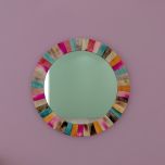 Wall mirror with wooden frame, Mirror for living/waiting/foyer  area vintage look mirror in round colourful frame ,Mirror -VI557