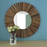 Wall mirror with wooden frame, Mirror for living/waiting/foyer  area vintage look mirror in round levelled frame ,Mirror -VI558