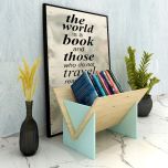 Room book holder, Accessory rack for book shelves in wood finish, utility for books holder,Table top book container-VI522