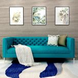 3 Seater Rectangular sofa with  upholstery fabric ,Sofa in teal blue  upholstery  fabric with Ms legs , Sofa-EL-3001