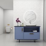 Vanity, Blue Color Vanity, Black Corian Top, Vanity with Shutter & Drawer, MS Leg with Black Paint Finish, Vanity - VI303