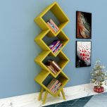 Wooden bookshelf ,  bookshelf  with tapered shelves , Mustard colour bookshelf, floor standing  bookshelf, Bookshelf-IM1014