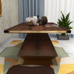 Rectangular dining table with veneer top, Legs are in veener and golden finish Dining  Table -EL792