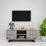 Entertainment Unit, Solid Wood Entertainment Unit, Grey Color Entertainment Unit , Entertainment Unit with Shutter, Entertainment Unit with Open Shelf, Entertainment Unit-  VT- 10035