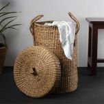 Storage Basket (KWLB1), Kraftinn Water Hyacinth Laundry Basket with Lid, Laundry Basket with Brown Color, Storage Basket  - VT11038