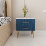 Bedside Table, White Corian Top in Side Table, Blue Color Bedside Table, Side Table with Drawer, Side Table with MS Leg in Golden Finish, Bedside Table - VT12202