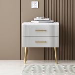 Bedside Table, White Color Bedside Table, Side Table With Drawer,MS Leg In Golden Finish, Bedside Table - VT12211