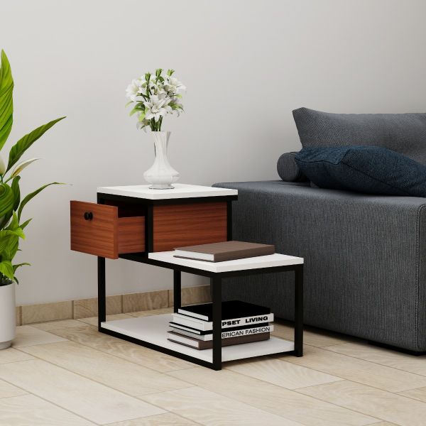 End Table, Wood & White End Table, End Table with open shelf, End Table with Drawer, End Table with Black MS Leg, End Table - VT -12058