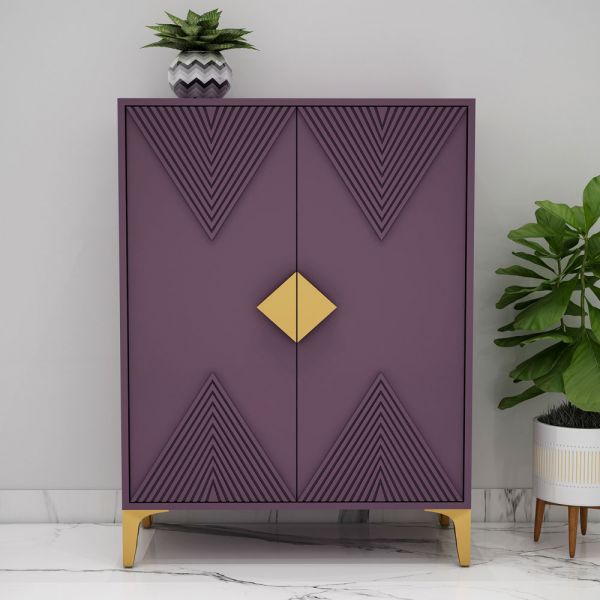 Cabinet, Purple Color Cabinet, Cabinet with Shutter, MS Leg in Golden Color, Cabinet - EL10073