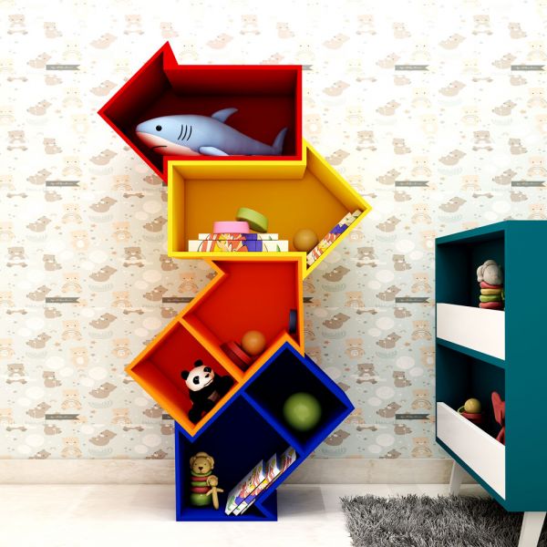 Kids Toy unit, Book Shelf, Kids unit in Arrow shape, Kids unit of Open Space, Multi color Kid unit, Kids unit - EL10080