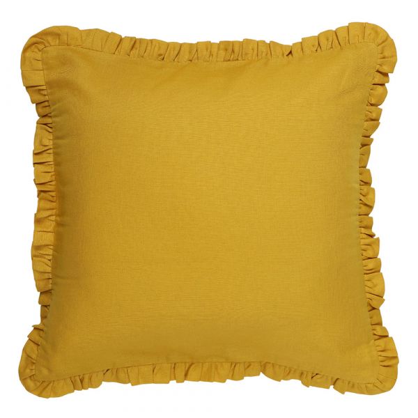 Cushion, (Cocotier) Cushion 5, Solid Cotton Linen Cushion with Frills on the Sides and Button closure at the Back, Cotton Lining on the Inside, Cushion - EL16066