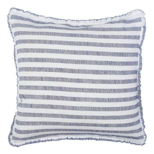 Cushion, (Cocotier) Cushion 6, Pure Linen Stripes Cushion with Frills on the Sides, Coconut Shell Button Closure at the Back, Cotton Ginning on the Inside, Cushion - EL16067