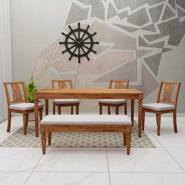 Dining set, Dining Table with 4 Chair & 1 Bench, Dining set in Brown Color, Dining set in Wood, Dining set - EL3062