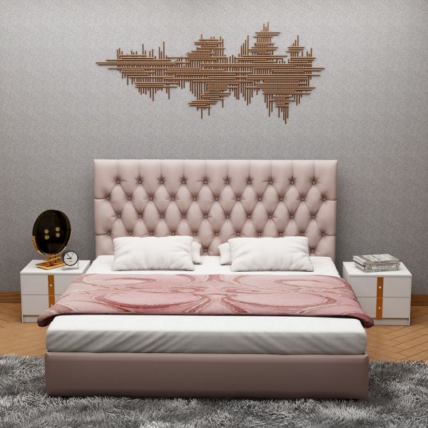Queen Bed, Bed with Pink Fabric, Bed with Pink Color, Queen Bed - EL5059