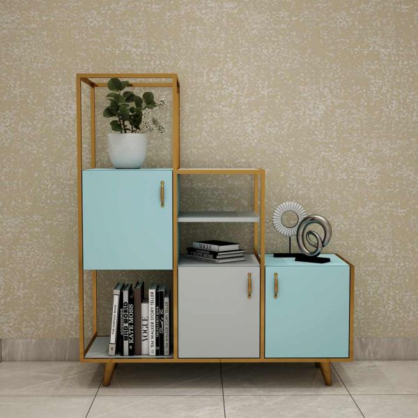 Cabinet, Wood Cabinet, Blue & Grey Color Cabinet, Cabinet with Open Shelf, Cabinet with Shutter, Cabinet - IM10069