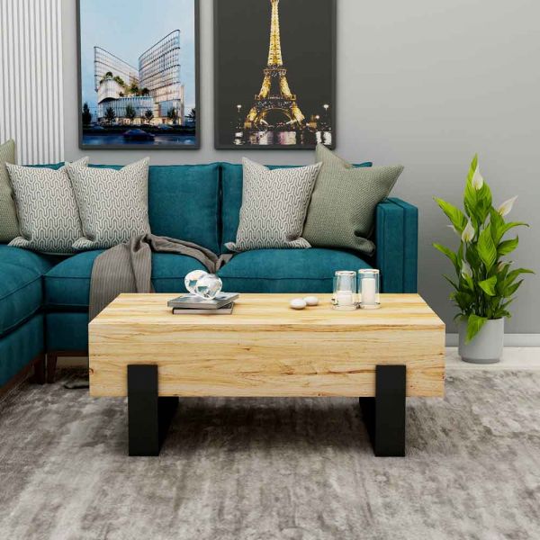 Coffee Table, Coffee Table in Light Brown Color, Coffee Table with MS Leg in Black finish, Coffee Table - IM12139