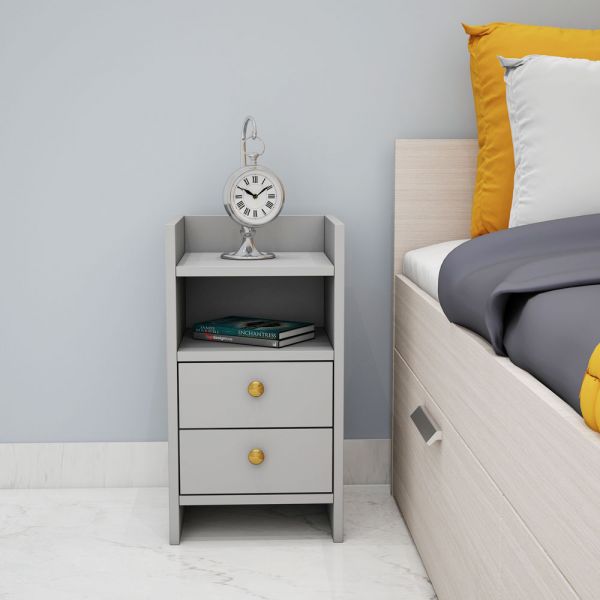 Bedside Table, Bedside Table with Grey Color, Side Table with Drawer & Open Shelf, Side Table - IM12168