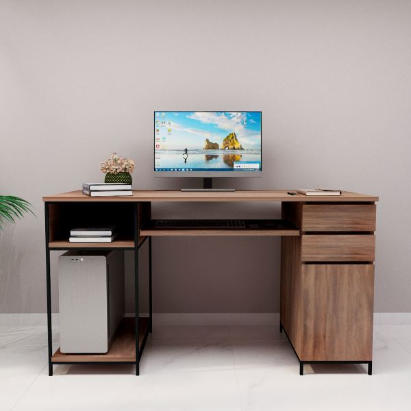 Computer Table, Brown & Black Color Table, Table with Drawer & Shutter, Computer Desk, Computer Desk with Open Shelf, Computer Table - IM12176