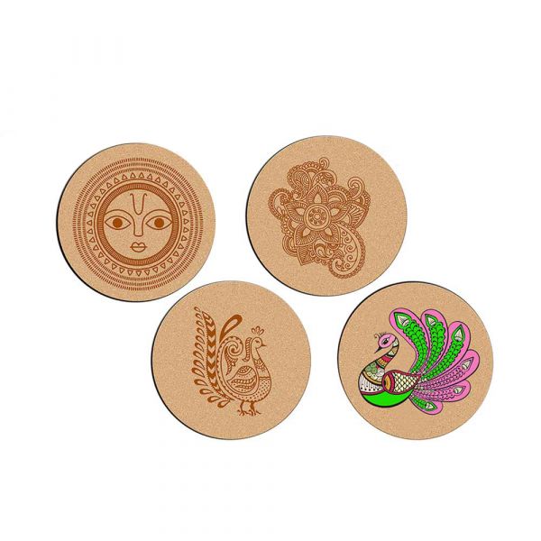 DIY Traditional and Floral Art MDF Wooden Coasters with Brush and Colors, Mandala Coasters, DIY Coastesr, Beige Color Coasters, Set OF 4 Coasters, Coasters - IM15196