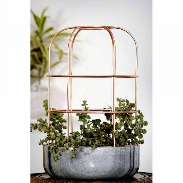 Table Accessory(MPL0028), Grey Marble Base with Copper Metal Planter, Planter - IM16038