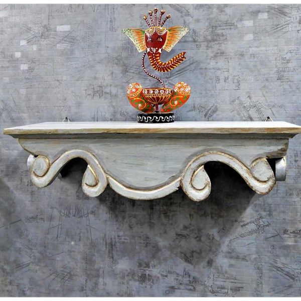 Wall Shelf In Offwhite Colour HandMade Carving on Wood (18inch) By Disoo Fashions, Wall Shelf - IM2204
