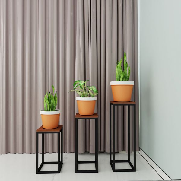 Planter Stand, Brown & Black Color Plant Stand, MS Frame in Black Finish, Planter Stand - IM2331