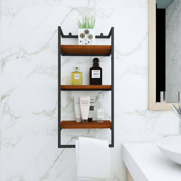 Toilet Accessory, Storage Rack, Bathroom Wall Mounted Rack, Wooden Shelf with Towel Holder, Toilet Accessory - IM2337