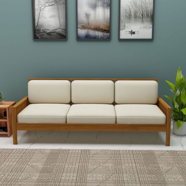 3 Seater Sofa, Dark Brown & Beige Color Sofa, Unique Design Sofa, Sofa with Wooden Leg, Comfortable Modern Sofa, 3 Seater Sofa - IM4090