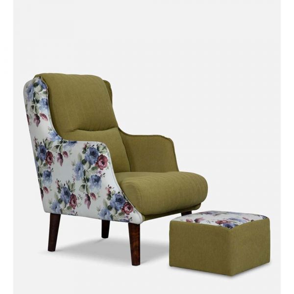 Chair, FN1981998-S-PM29017 (Mubelcasa), Jerrish Wing Chair With Footstool in Green Colour, Chair - IM6120