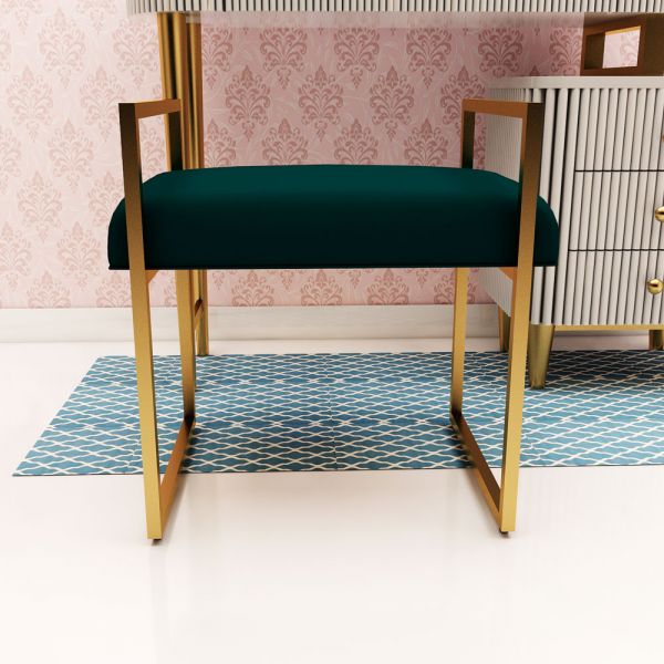 Seating Stool, Seating Stool in Gold & Green Color, Stool in Metal Legs, Seating Stool for Dressing Table Seating Stool - IM6147