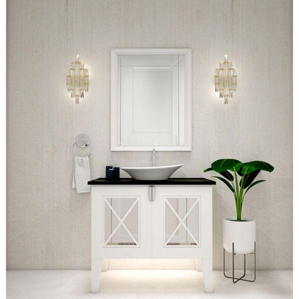 Vanity, Vanity with Black Corian Top, Water Resistant Vanity in PVC Laminate Finish, Bathroom Floor Mounted Unit, Vanity - IM9006