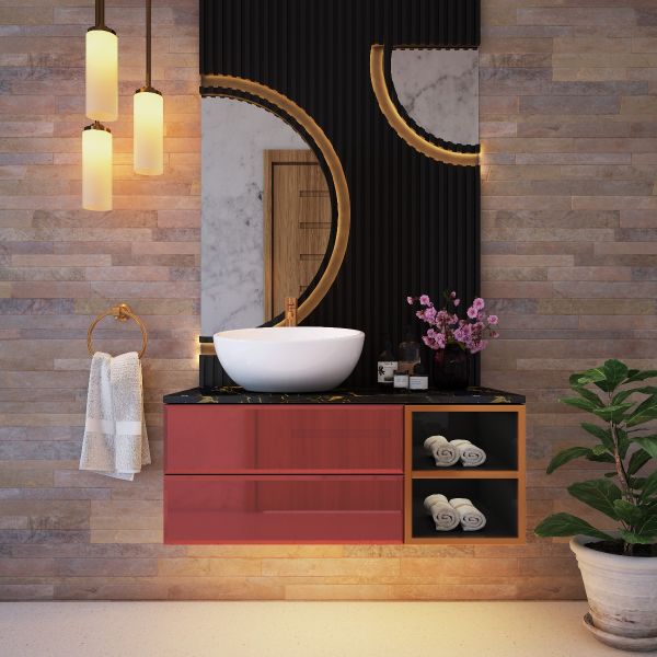 Vanity/Water Resistant Vanity in PVC laminate finish,Bathroom Vanity in water resistant finish,bathroom wall hanging unit with PVC  finish-EL249