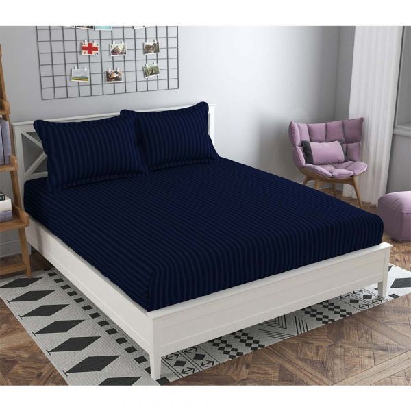 Bedsheet, (ICKBS215) Presto, 160 TC 100% Cotton Double Bedsheet With 2 Pillow Covers, Striped pattern, Bedsheet- VT15918