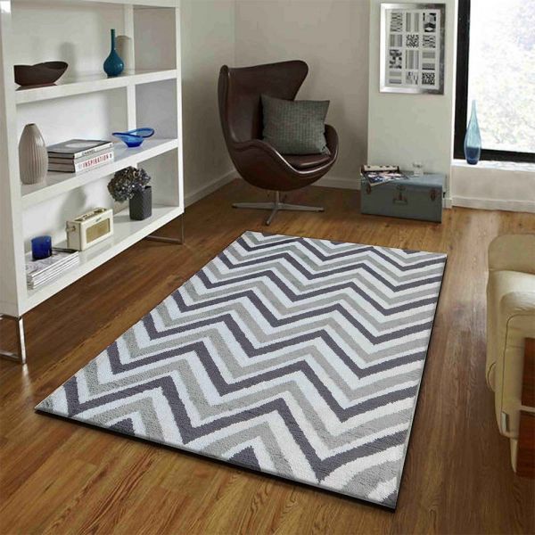 Rugs, (Presto), ICKC385C2X5, Grey and White Abstract Polyester Carpet, Rugs -VT-15995