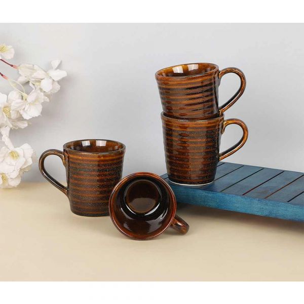 Mug, CROC0023, Design Gaathaa Set of 4 Coffee Brown Patterned Ceramic Mug, Mug - VT2212