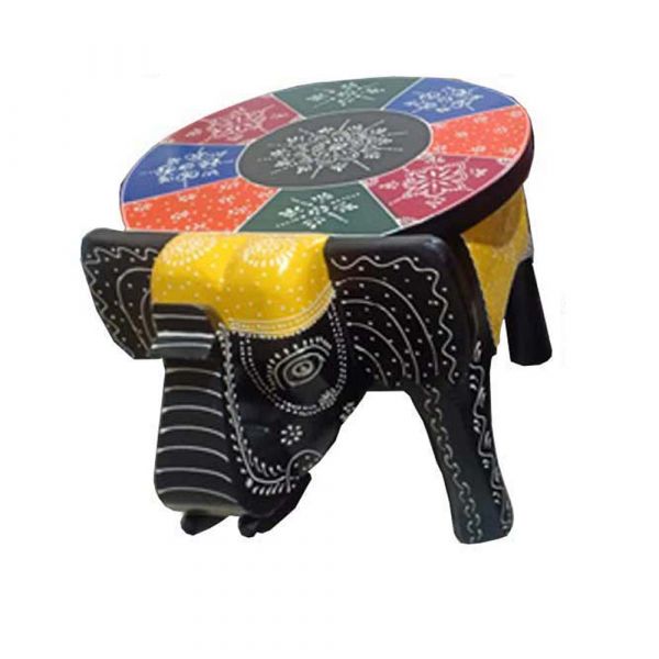 Stool, (NAVIKA PRODUCTION) Wooden Hand Painted Elephant Stool, Room Accessory - VT2286