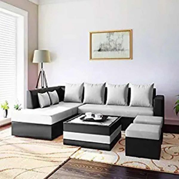 L Shape Sofa, L Shape Sofa in Grey & Black Color, L Shape Sofa Set with Cushions, L Shape Sofa -VT4089