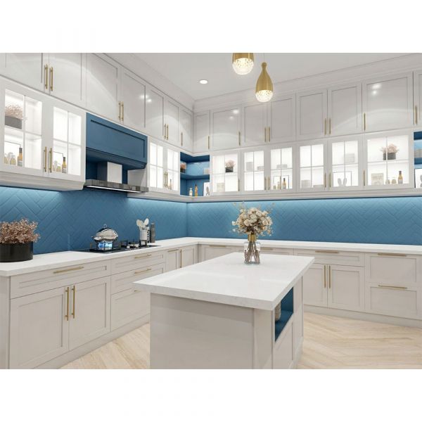 Kitchen, Modular Kitchen, Luxurious Kitchen, U-Shape Kitchen, Hi-Gloss Kitchen, Kitchen in Blue & White  Color, Kitchen - VT8002