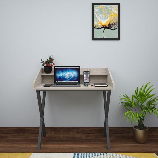  Study Table, Wood Study Table, Study Table with Open Shelf, Study Table with Dark Grey MS Leg, Study Table - VT - 12010